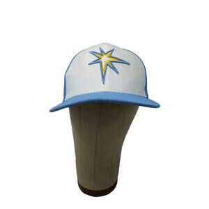 New Era 59Fifty MLB Tampa Rays 2017 Florida Hat SZ 7 1/4 White Blue Embroidered